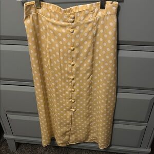 LC Lauren Conrad Women’s Satin Yellow Polka Dot Midi Button Front Skirt